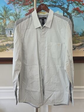 INC International Concepts Light Gray and White Long Sleeve Slim FitShirt Jacket